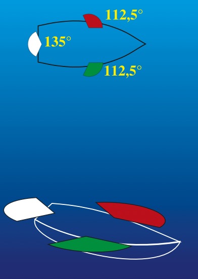 Lichter eines Fahrzeugs unter Segeln – ohne Motor.
