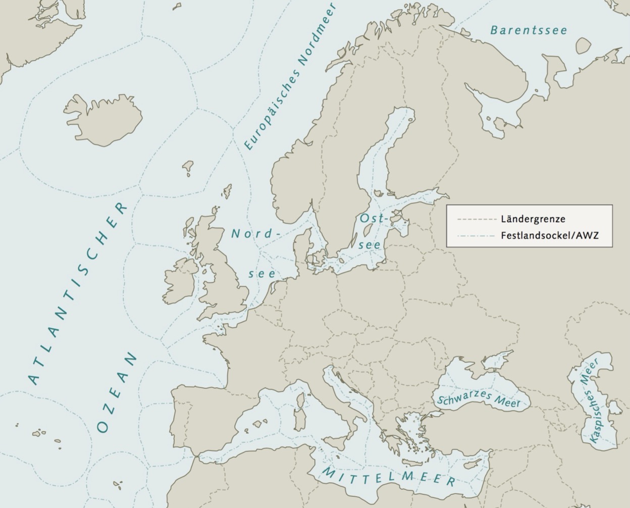 Die ausschließlichen Wirtschaftszonen (AWZ) in Europa.